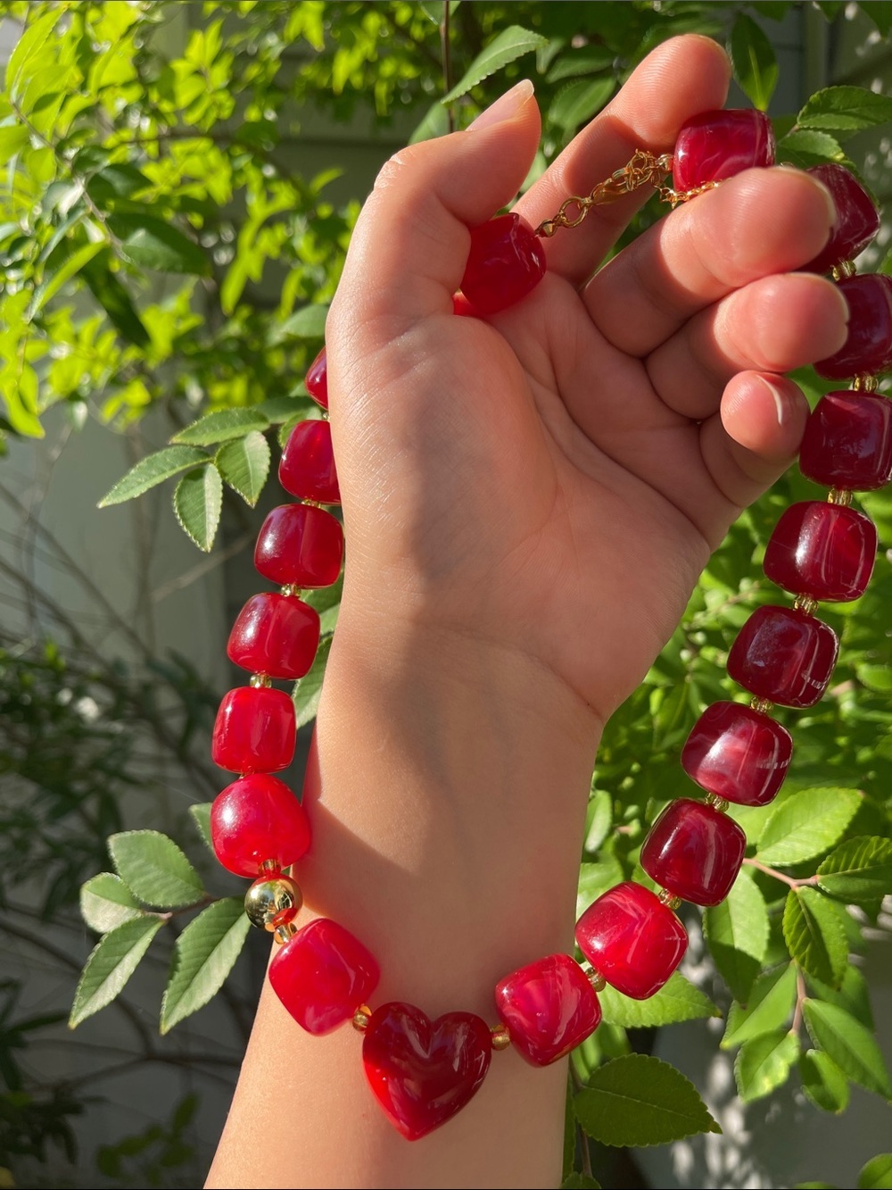 NEW! Trendy Red Heart Beaded Necklace 🍷 B1-69
